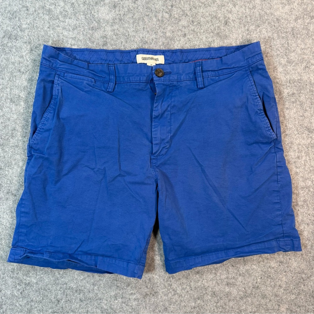Goodthreads Mens Chino Shorts Cobalt Blue Size 34 Flat Front Cotton Stretch 7in